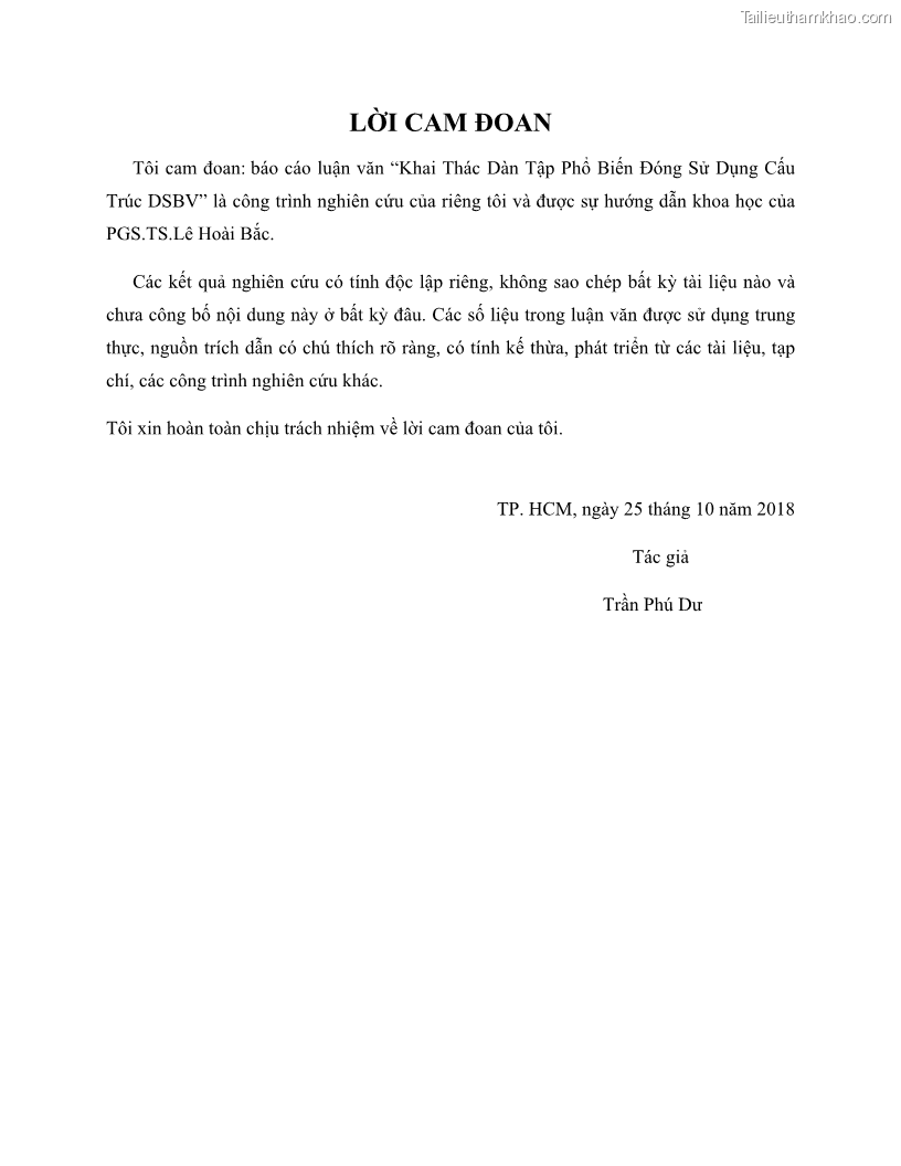 Luận văn thạc sĩ công nghệ thông tin Khai thác dàn tập phổ biến đóng sử dụng cấu trúc DSBV - 1 Trang 3