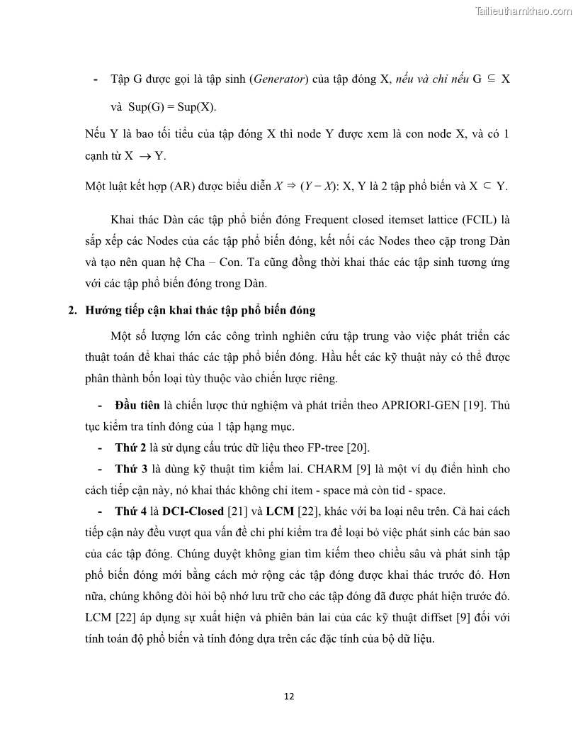 Luận văn thạc sĩ công nghệ thông tin Khai thác dàn tập phổ biến đóng sử dụng cấu trúc DSBV - 2 Trang 23