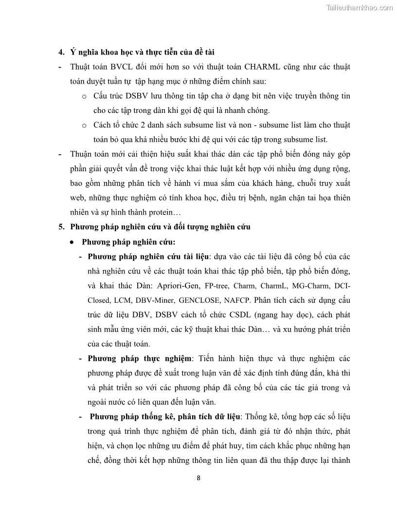 Luận văn thạc sĩ công nghệ thông tin Khai thác dàn tập phổ biến đóng sử dụng cấu trúc DSBV - 2 Trang 19