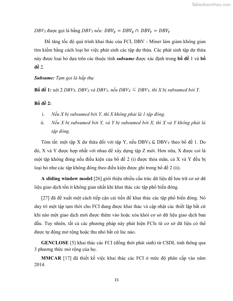 Luận văn thạc sĩ công nghệ thông tin Khai thác dàn tập phổ biến đóng sử dụng cấu trúc DSBV - 3 Trang 26