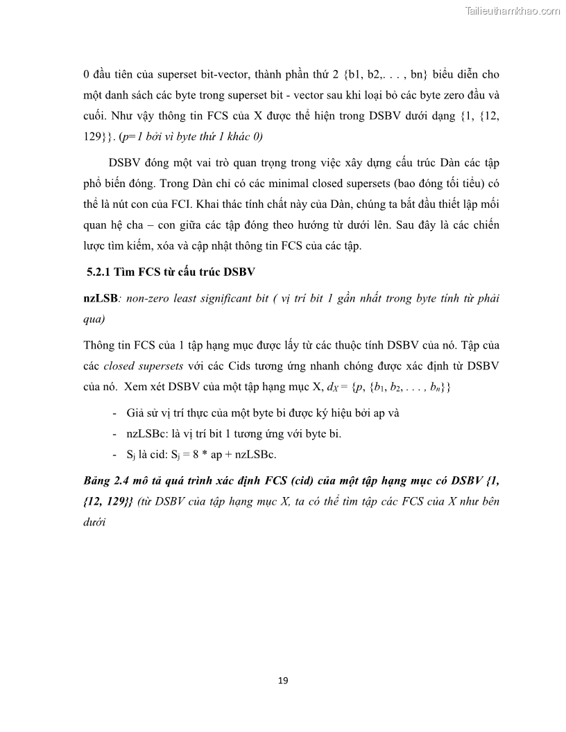 Luận văn thạc sĩ công nghệ thông tin Khai thác dàn tập phổ biến đóng sử dụng cấu trúc DSBV - 3 Trang 30