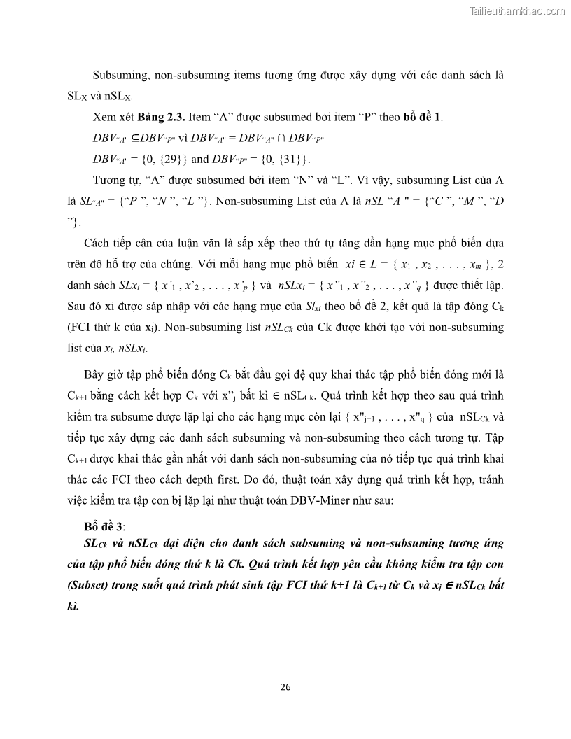 Luận văn thạc sĩ công nghệ thông tin Khai thác dàn tập phổ biến đóng sử dụng cấu trúc DSBV - 4 Trang 37