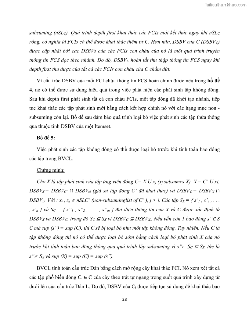 Luận văn thạc sĩ công nghệ thông tin Khai thác dàn tập phổ biến đóng sử dụng cấu trúc DSBV - 4 Trang 39