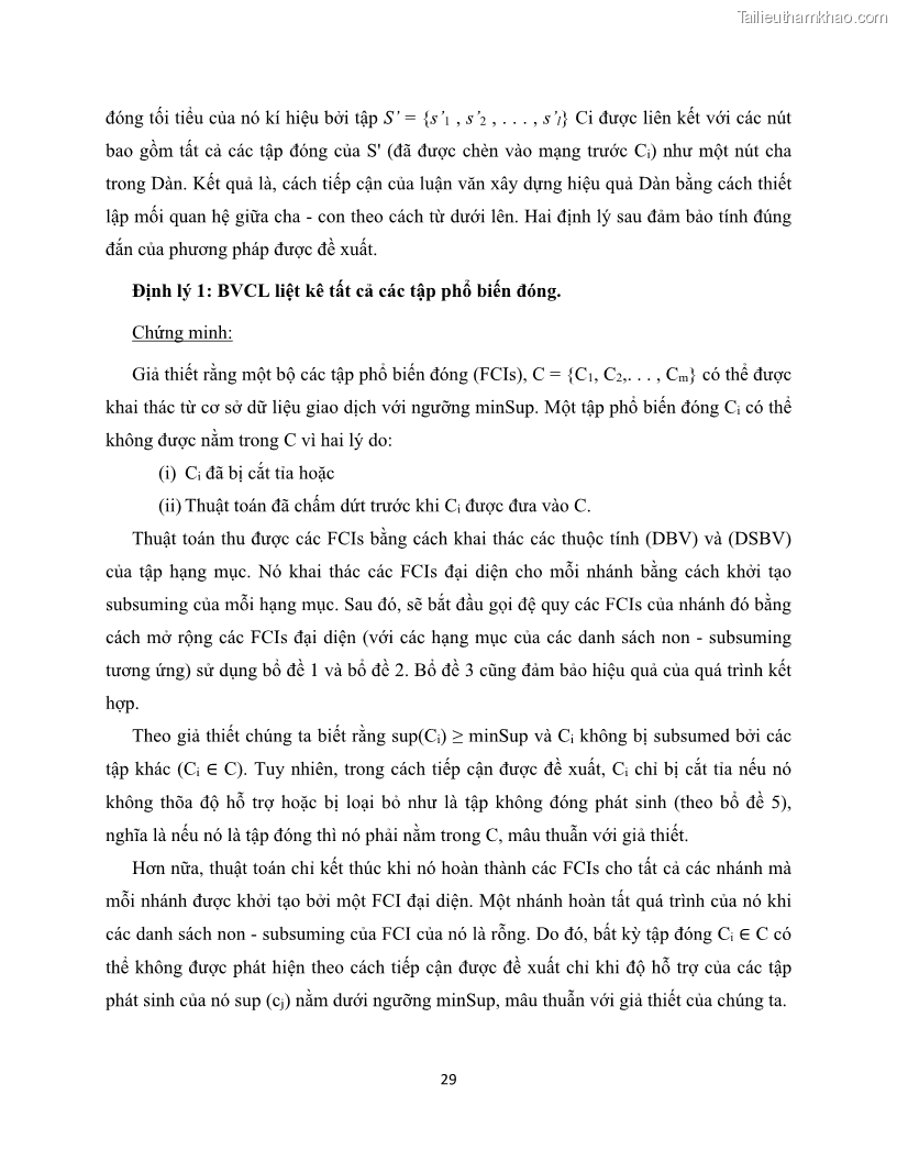 Luận văn thạc sĩ công nghệ thông tin Khai thác dàn tập phổ biến đóng sử dụng cấu trúc DSBV - 4 Trang 40