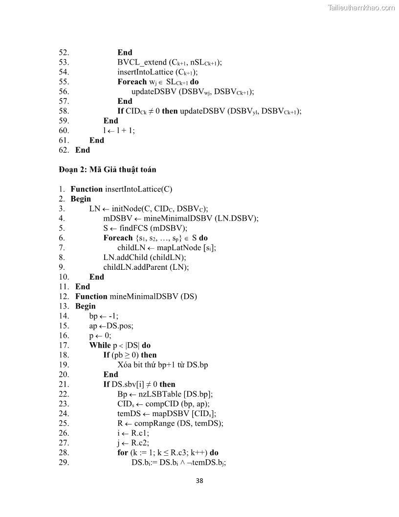Luận văn thạc sĩ công nghệ thông tin Khai thác dàn tập phổ biến đóng sử dụng cấu trúc DSBV - 5 Trang 49