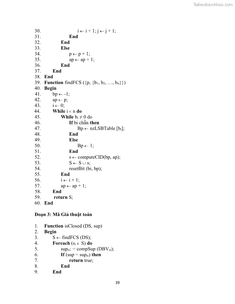 Luận văn thạc sĩ công nghệ thông tin Khai thác dàn tập phổ biến đóng sử dụng cấu trúc DSBV - 5 Trang 50
