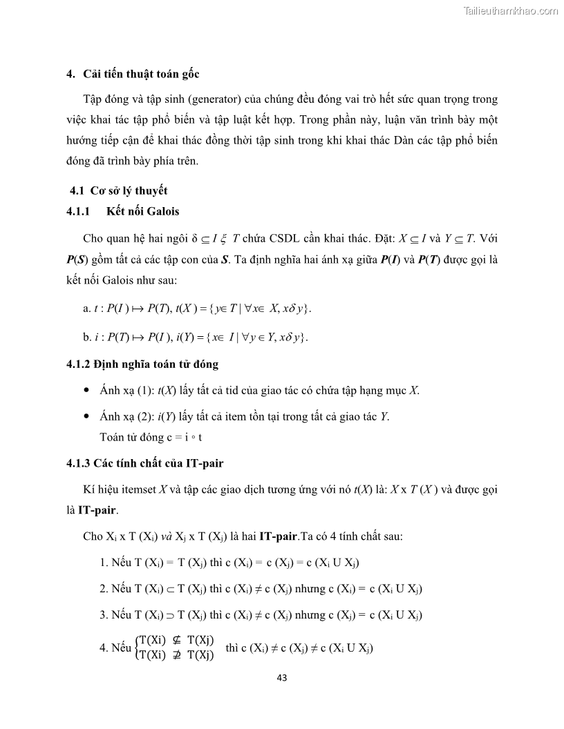 Luận văn thạc sĩ công nghệ thông tin Khai thác dàn tập phổ biến đóng sử dụng cấu trúc DSBV - 5 Trang 54