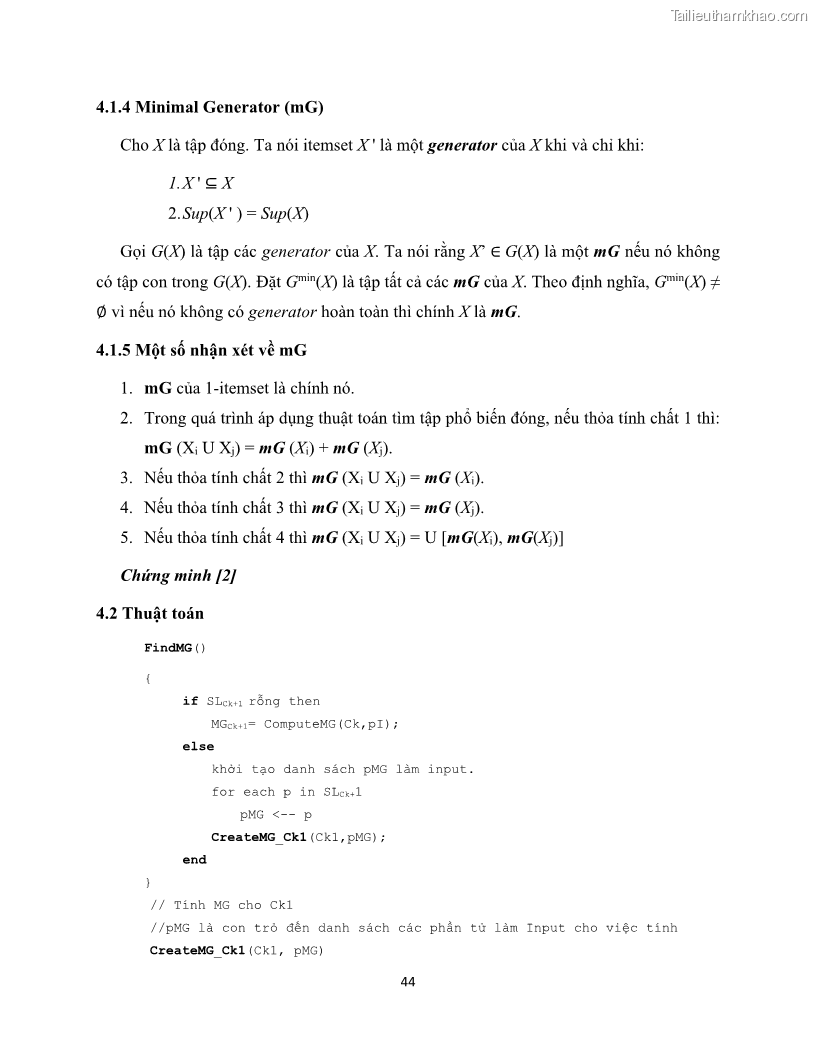 Luận văn thạc sĩ công nghệ thông tin Khai thác dàn tập phổ biến đóng sử dụng cấu trúc DSBV - 5 Trang 55