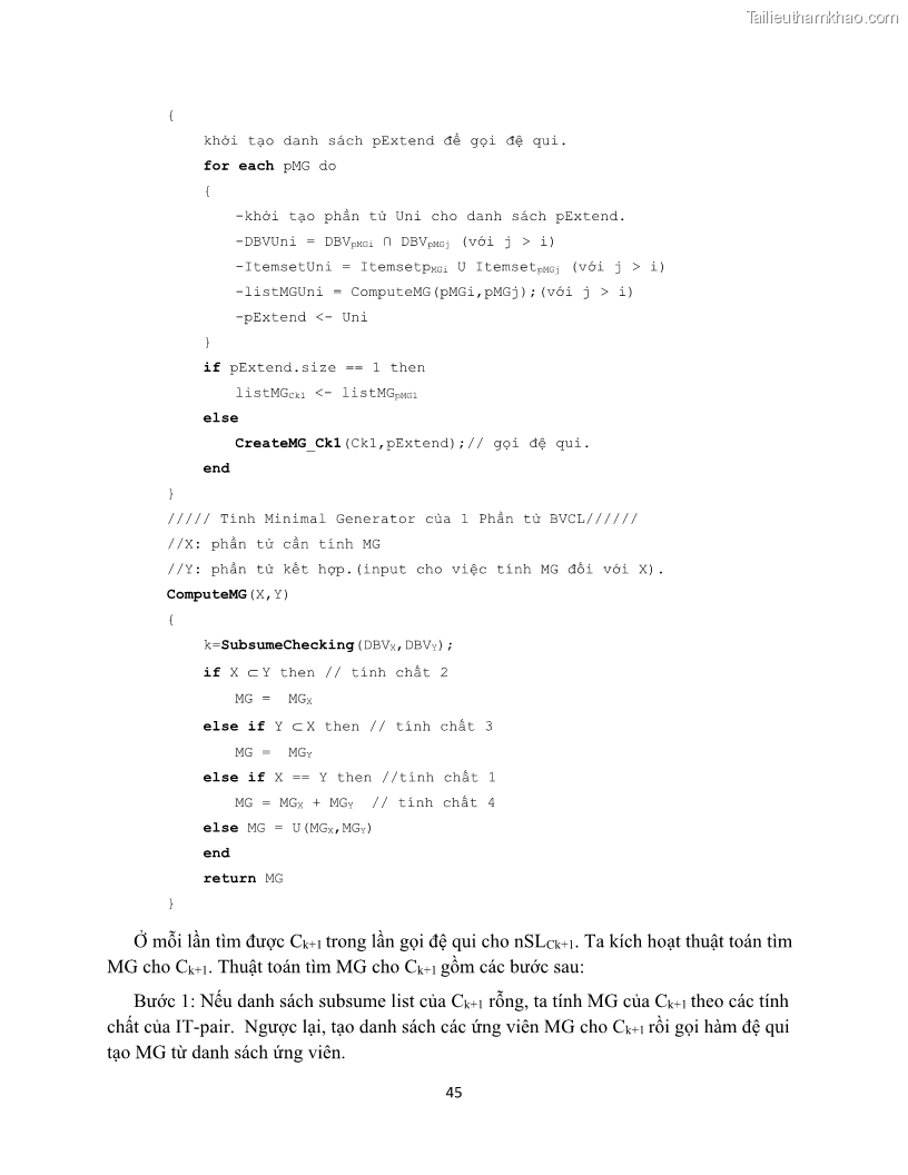 Luận văn thạc sĩ công nghệ thông tin Khai thác dàn tập phổ biến đóng sử dụng cấu trúc DSBV - 5 Trang 56