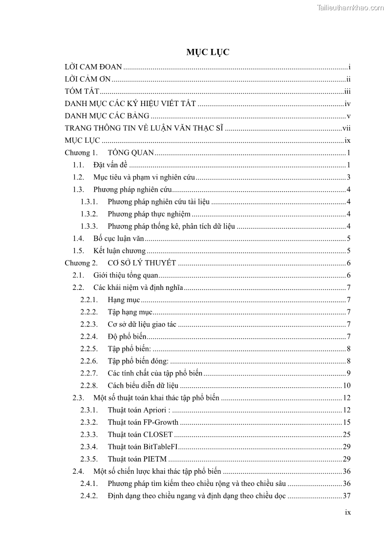 Luận văn thạc sĩ công nghệ thông tin Phương pháp khai thác theo chiều ngang để trích xuất các tập phổ biến - 1 Trang 12
