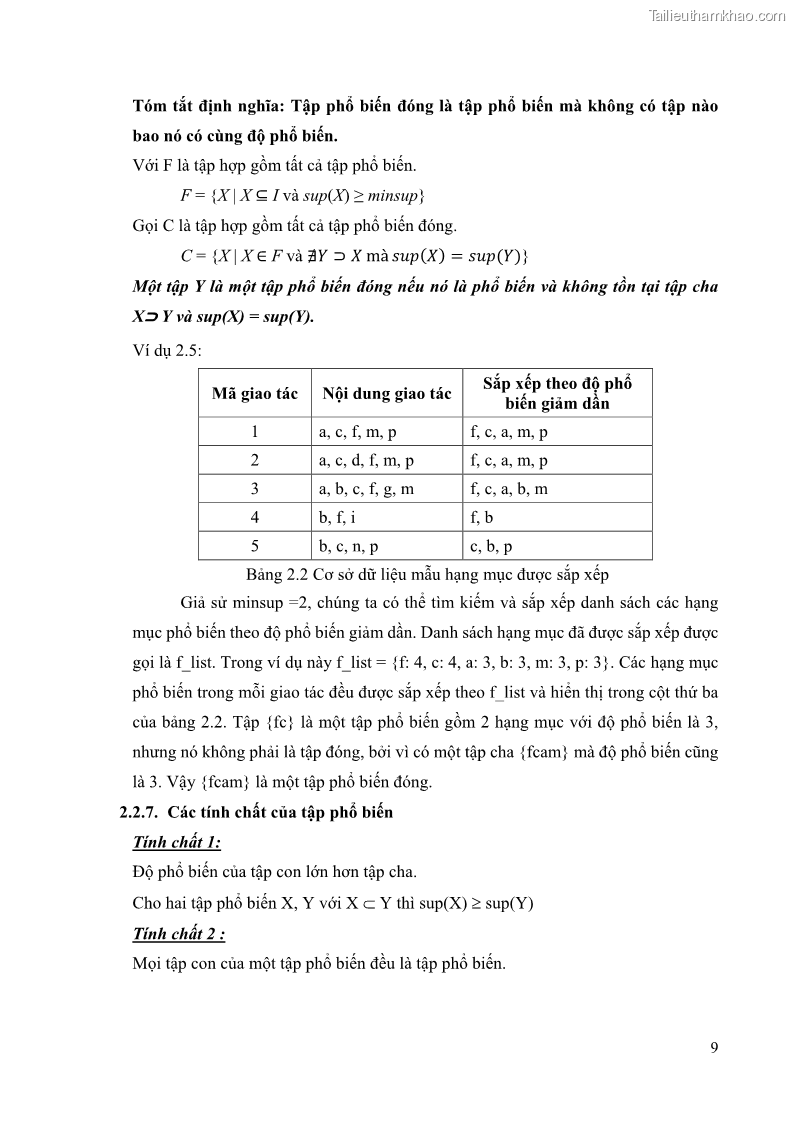Luận văn thạc sĩ công nghệ thông tin Phương pháp khai thác theo chiều ngang để trích xuất các tập phổ biến - 2 Trang 22