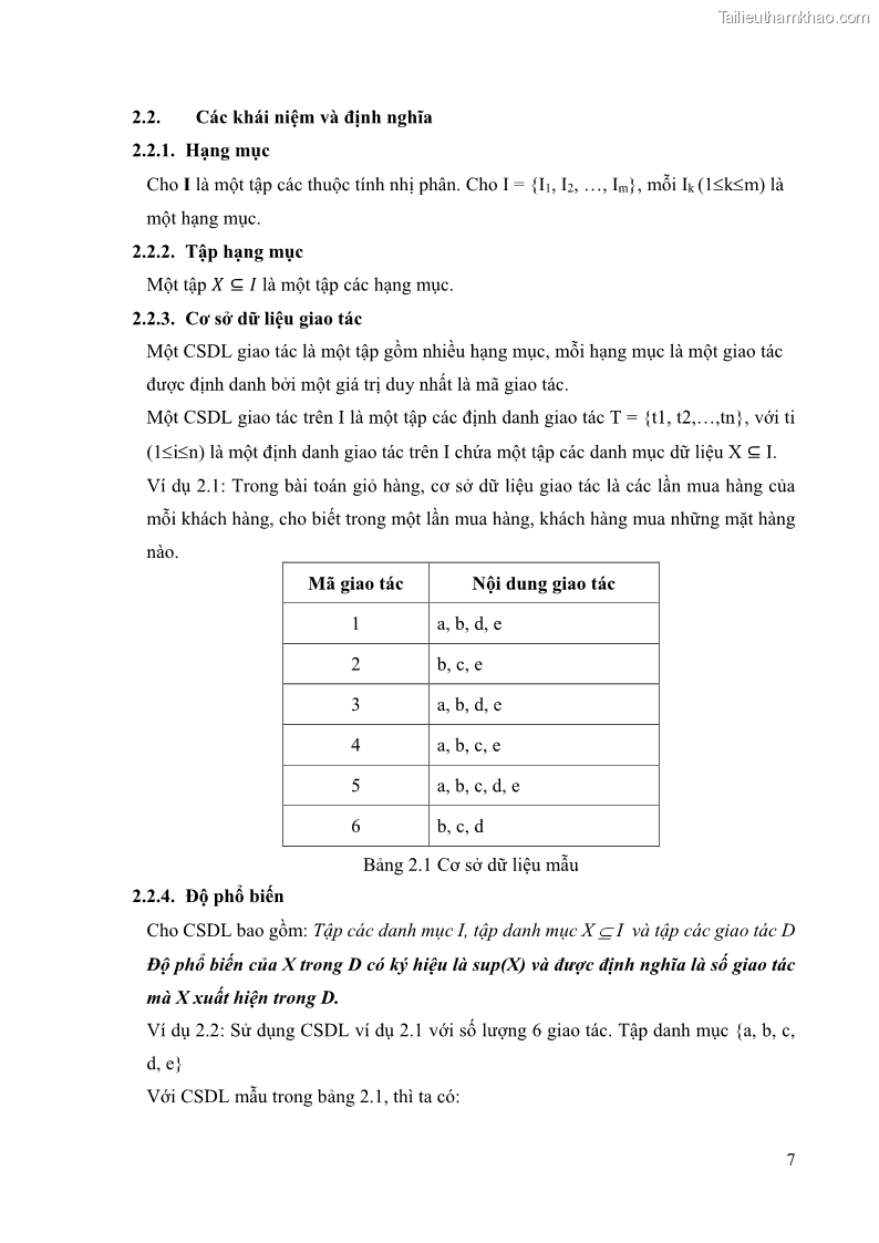 Luận văn thạc sĩ công nghệ thông tin Phương pháp khai thác theo chiều ngang để trích xuất các tập phổ biến - 2 Trang 20