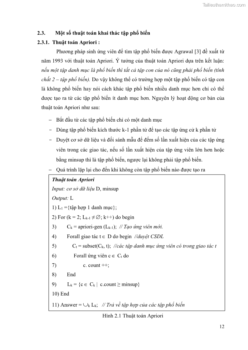 Luận văn thạc sĩ công nghệ thông tin Phương pháp khai thác theo chiều ngang để trích xuất các tập phổ biến - 3 Trang 25