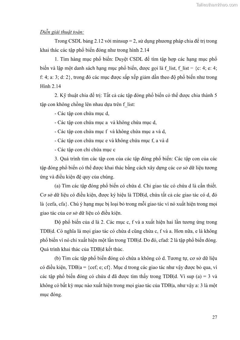 Luận văn thạc sĩ công nghệ thông tin Phương pháp khai thác theo chiều ngang để trích xuất các tập phổ biến - 4 Trang 40