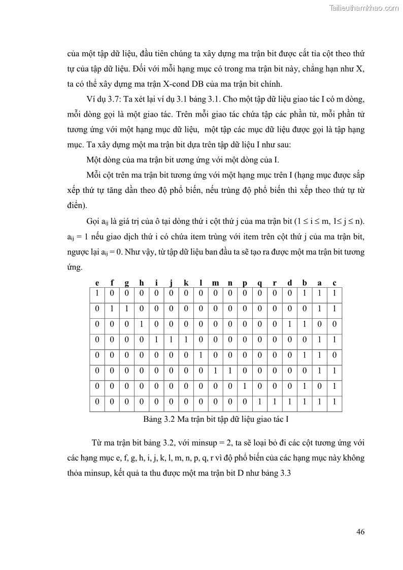 Luận văn thạc sĩ công nghệ thông tin Phương pháp khai thác theo chiều ngang để trích xuất các tập phổ biến - 5 Trang 59
