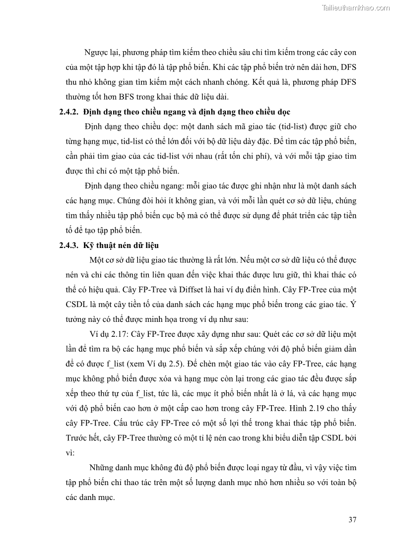 Luận văn thạc sĩ công nghệ thông tin Phương pháp khai thác theo chiều ngang để trích xuất các tập phổ biến - 5 Trang 50