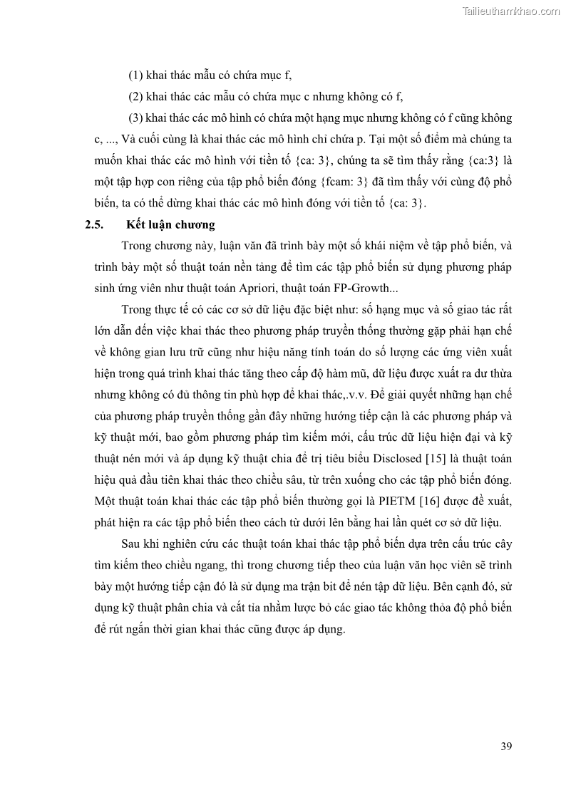 Luận văn thạc sĩ công nghệ thông tin Phương pháp khai thác theo chiều ngang để trích xuất các tập phổ biến - 5 Trang 52
