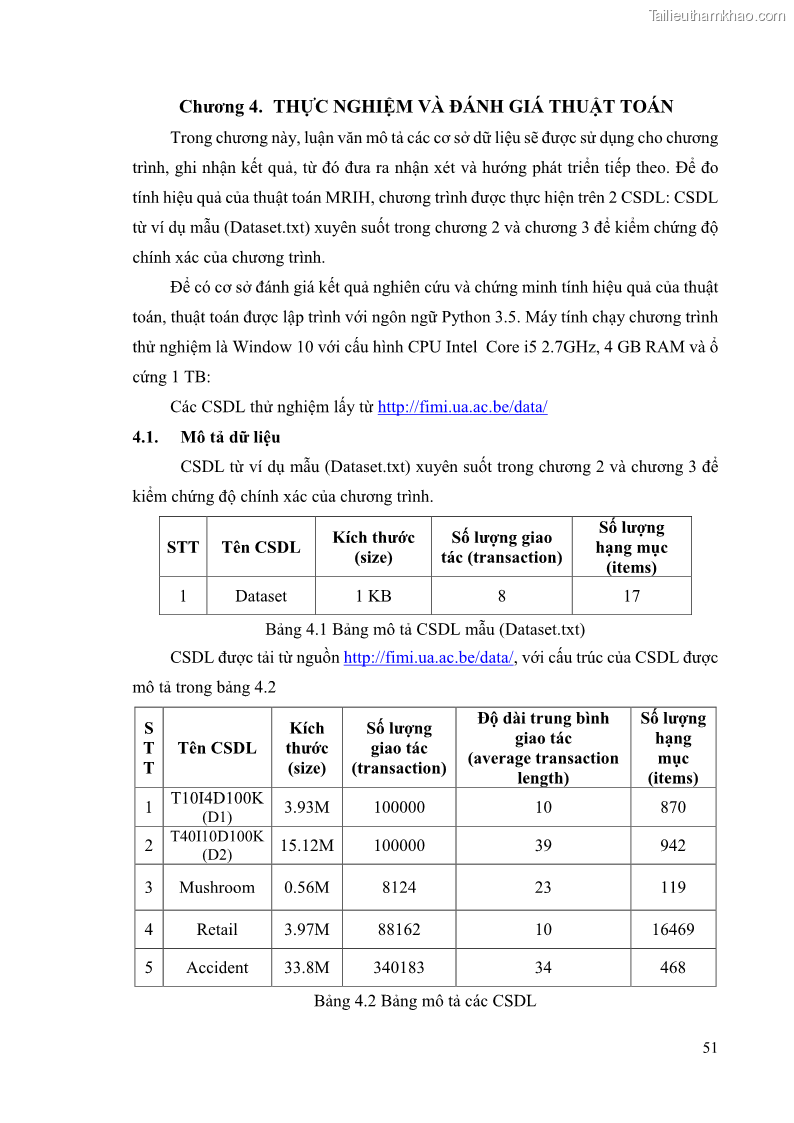 Luận văn thạc sĩ công nghệ thông tin Phương pháp khai thác theo chiều ngang để trích xuất các tập phổ biến - 6 Trang 64