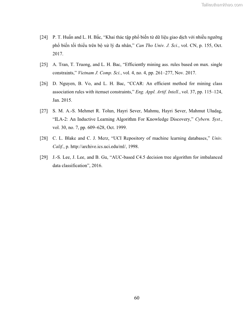 Luận văn thạc sĩ công nghệ thông tin Sử dụng cây quyết định phân lớp dữ liệu mất cân đối - 6 Trang 71
