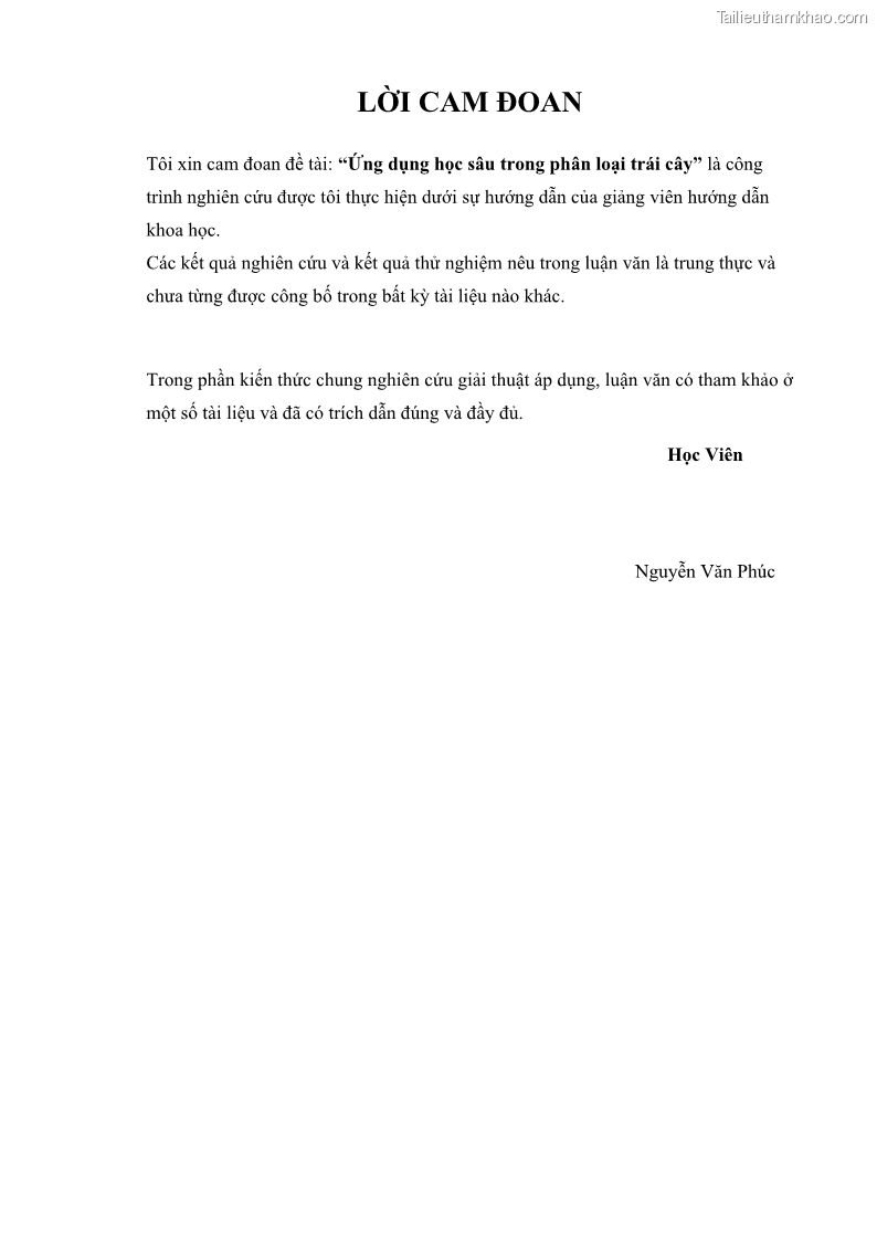 Luận văn thạc sĩ công nghệ thông tin Ứng dụng học sâu trong phân loại trái cây - 1 Trang 3