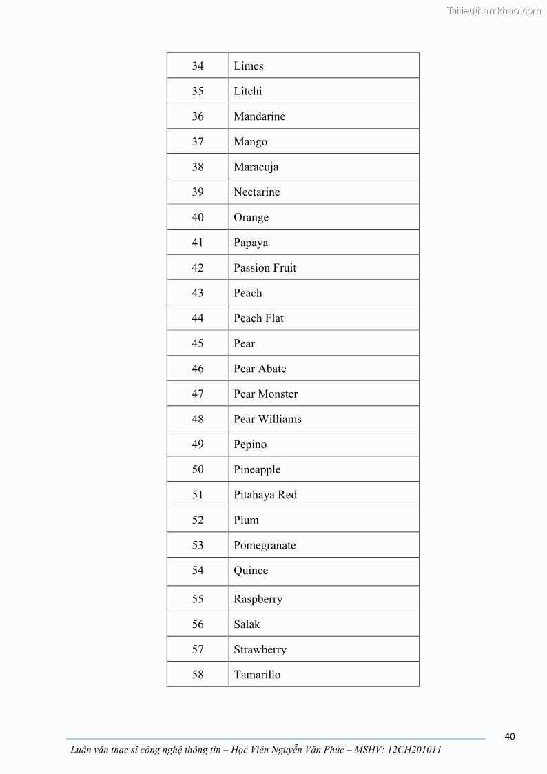 Luận văn thạc sĩ công nghệ thông tin Ứng dụng học sâu trong phân loại trái cây - 5 Trang 50