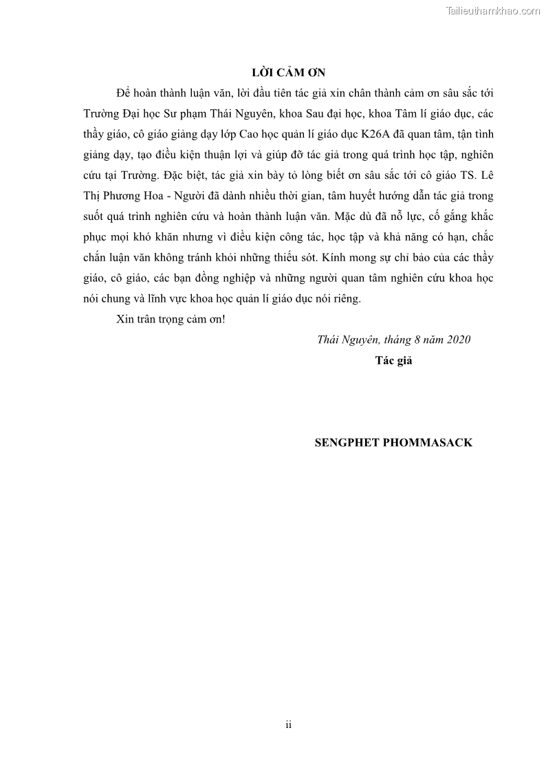 Luận văn thạc sĩ khoa học giáo dục Quản lí ứng dụng công nghệ thông tin trong dạy học ở trường Cao đẳng Sư phạm Luangprabang, thành phố Luangprabang, tỉnh Luangprabang, nước Cộng hòa dân chủ nhân dân Lào - 1 Trang 3