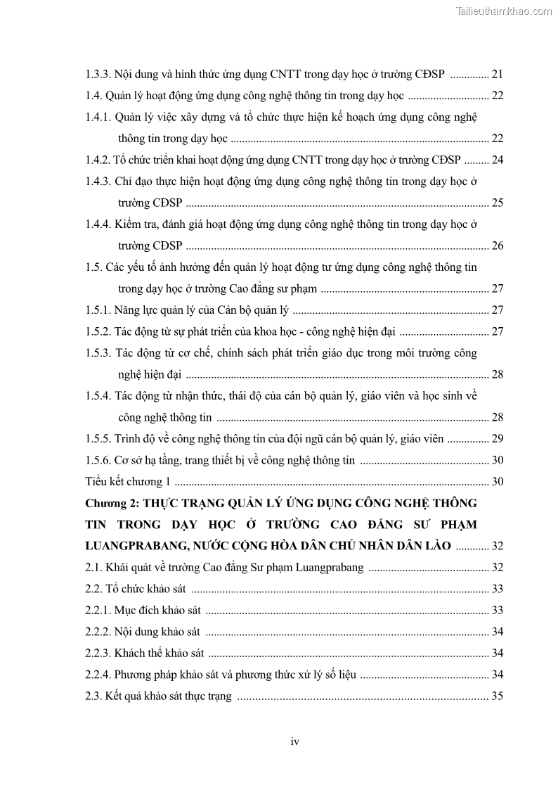 Luận văn thạc sĩ khoa học giáo dục Quản lí ứng dụng công nghệ thông tin trong dạy học ở trường Cao đẳng Sư phạm Luangprabang, thành phố Luangprabang, tỉnh Luangprabang, nước Cộng hòa dân chủ nhân dân Lào - 1 Trang 5
