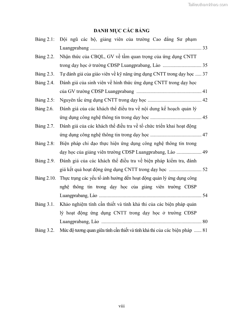 Luận văn thạc sĩ khoa học giáo dục Quản lí ứng dụng công nghệ thông tin trong dạy học ở trường Cao đẳng Sư phạm Luangprabang, thành phố Luangprabang, tỉnh Luangprabang, nước Cộng hòa dân chủ nhân dân Lào - 1 Trang 9