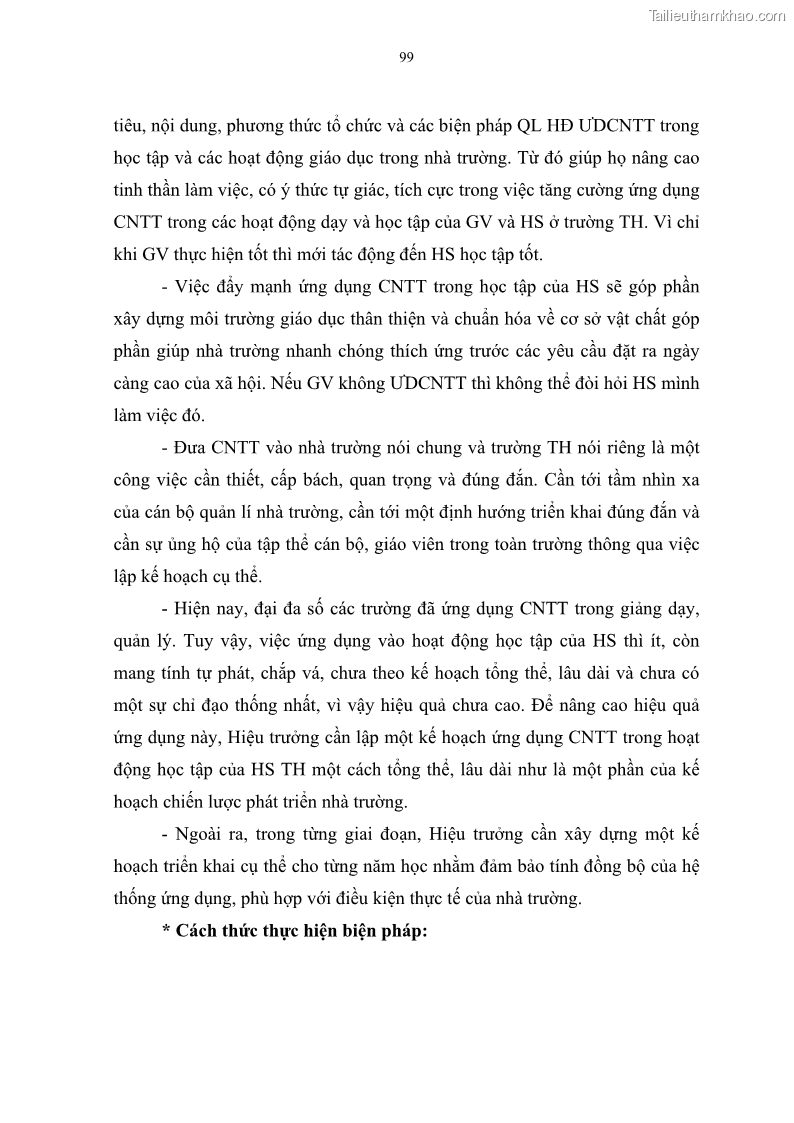 Luận văn thạc sĩ khoa học giáo dục Quản lí ứng dụng công nghệ thông tin trong học tập của học sinh ở các trường tiểu học huyện Bình Chánh thành phố Hồ Chí Minh - 10 Trang 110