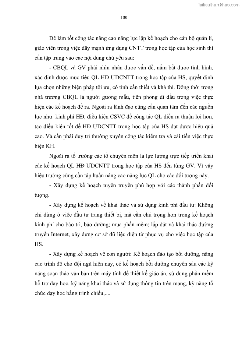 Luận văn thạc sĩ khoa học giáo dục Quản lí ứng dụng công nghệ thông tin trong học tập của học sinh ở các trường tiểu học huyện Bình Chánh thành phố Hồ Chí Minh - 10 Trang 111
