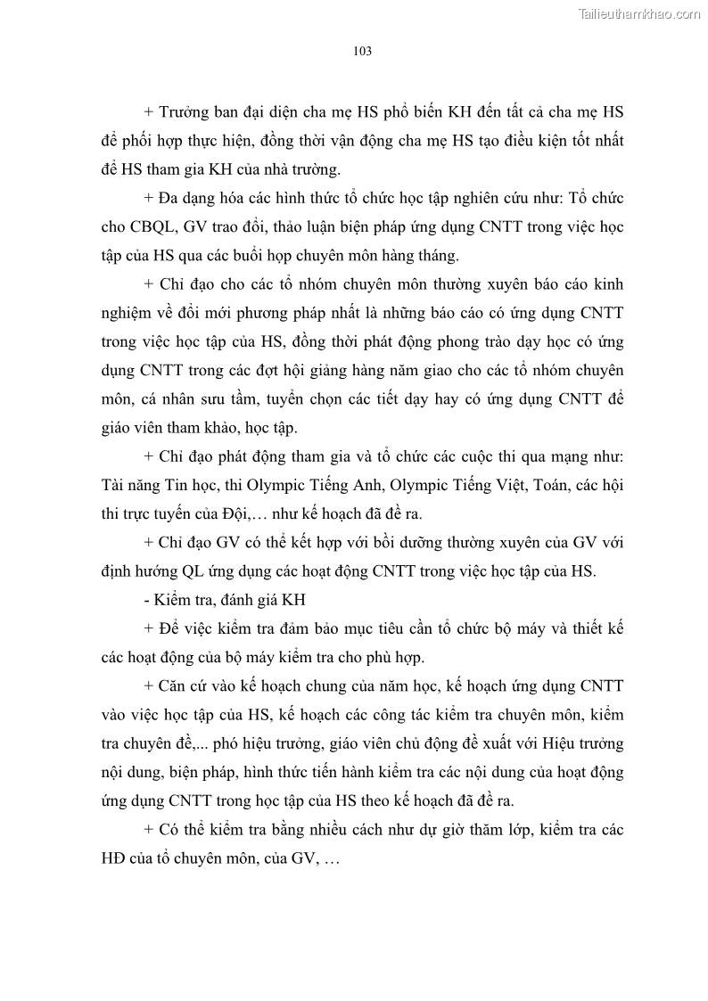 Luận văn thạc sĩ khoa học giáo dục Quản lí ứng dụng công nghệ thông tin trong học tập của học sinh ở các trường tiểu học huyện Bình Chánh thành phố Hồ Chí Minh - 10 Trang 114