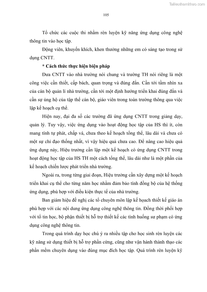 Luận văn thạc sĩ khoa học giáo dục Quản lí ứng dụng công nghệ thông tin trong học tập của học sinh ở các trường tiểu học huyện Bình Chánh thành phố Hồ Chí Minh - 10 Trang 116