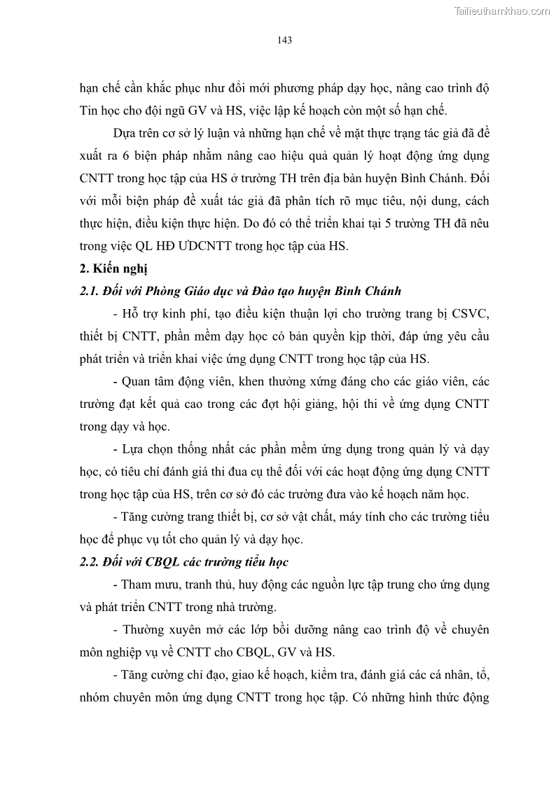 Luận văn thạc sĩ khoa học giáo dục Quản lí ứng dụng công nghệ thông tin trong học tập của học sinh ở các trường tiểu học huyện Bình Chánh thành phố Hồ Chí Minh - 13 Trang 154