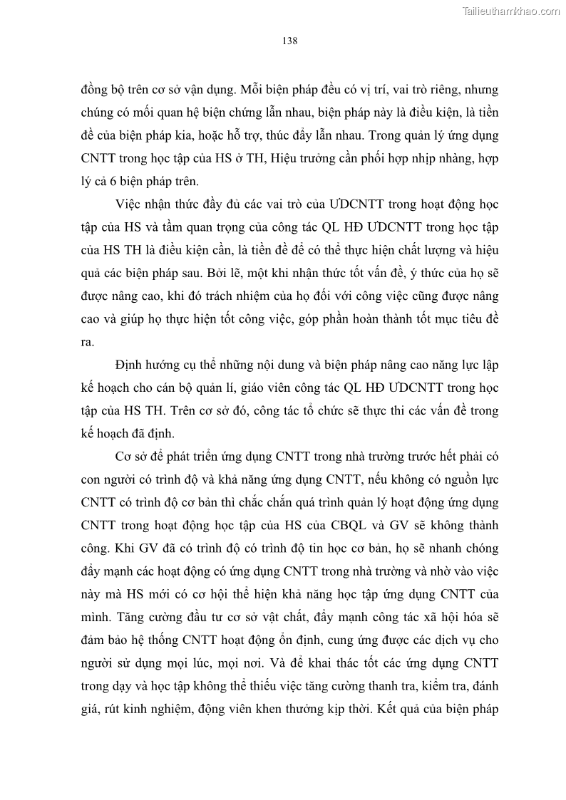 Luận văn thạc sĩ khoa học giáo dục Quản lí ứng dụng công nghệ thông tin trong học tập của học sinh ở các trường tiểu học huyện Bình Chánh thành phố Hồ Chí Minh - 13 Trang 149