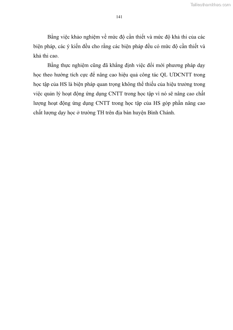 Luận văn thạc sĩ khoa học giáo dục Quản lí ứng dụng công nghệ thông tin trong học tập của học sinh ở các trường tiểu học huyện Bình Chánh thành phố Hồ Chí Minh - 13 Trang 152