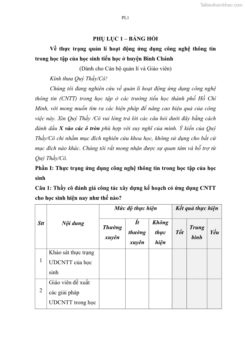 Luận văn thạc sĩ khoa học giáo dục Quản lí ứng dụng công nghệ thông tin trong học tập của học sinh ở các trường tiểu học huyện Bình Chánh thành phố Hồ Chí Minh - 14 Trang 160