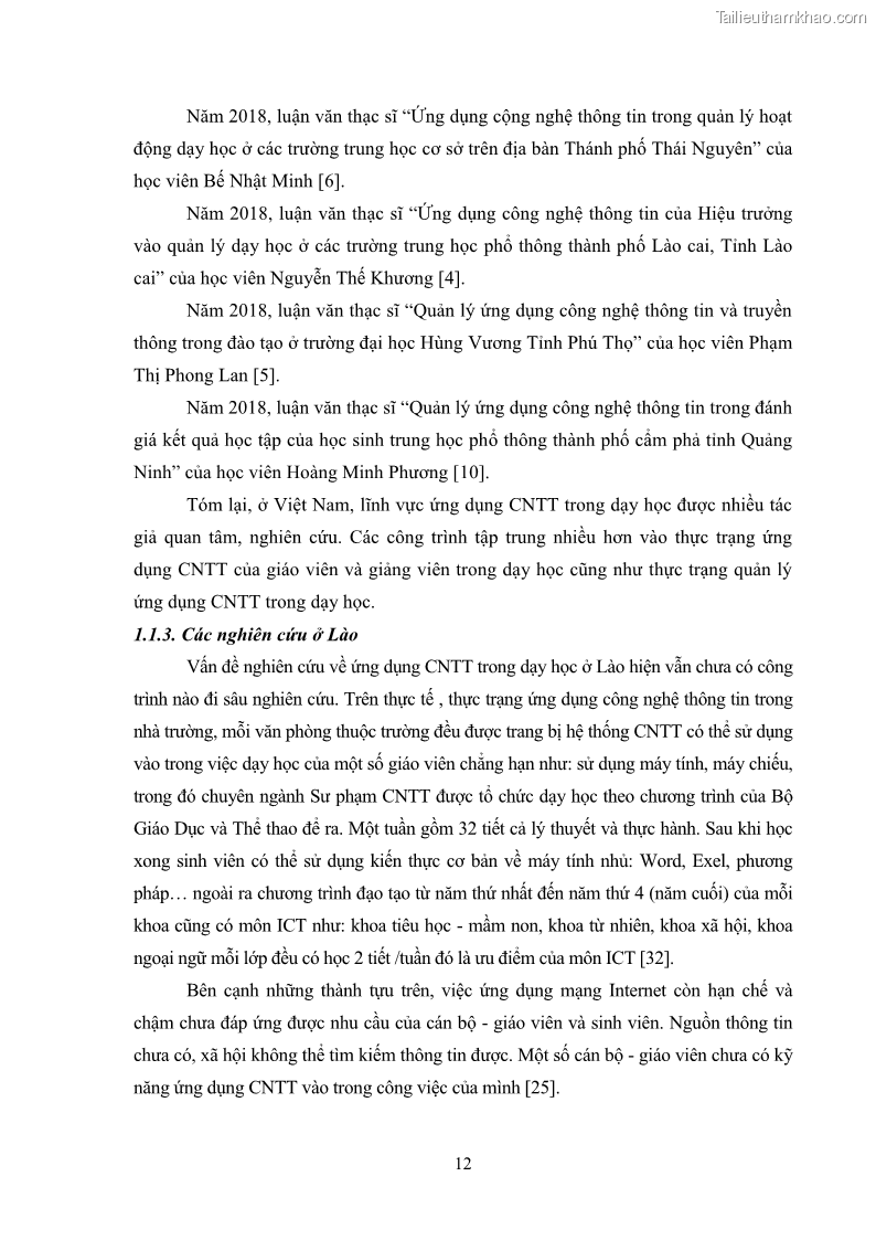 Luận văn thạc sĩ khoa học giáo dục Quản lí ứng dụng công nghệ thông tin trong dạy học ở trường Cao đẳng Sư phạm Luangprabang, thành phố Luangprabang, tỉnh Luangprabang, nước Cộng hòa dân chủ nhân dân Lào - 2 Trang 22