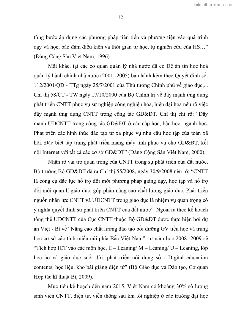 Luận văn thạc sĩ khoa học giáo dục Quản lí ứng dụng công nghệ thông tin trong học tập của học sinh ở các trường tiểu học huyện Bình Chánh thành phố Hồ Chí Minh - 2 Trang 23