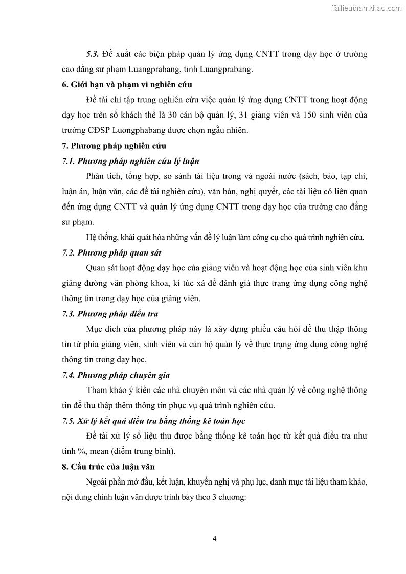 Luận văn thạc sĩ khoa học giáo dục Quản lí ứng dụng công nghệ thông tin trong dạy học ở trường Cao đẳng Sư phạm Luangprabang, thành phố Luangprabang, tỉnh Luangprabang, nước Cộng hòa dân chủ nhân dân Lào - 2 Trang 14