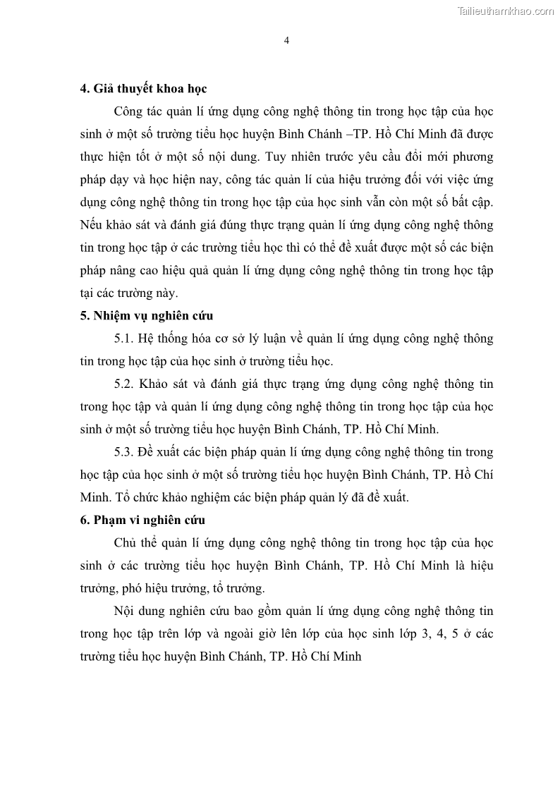 Luận văn thạc sĩ khoa học giáo dục Quản lí ứng dụng công nghệ thông tin trong học tập của học sinh ở các trường tiểu học huyện Bình Chánh thành phố Hồ Chí Minh - 2 Trang 15