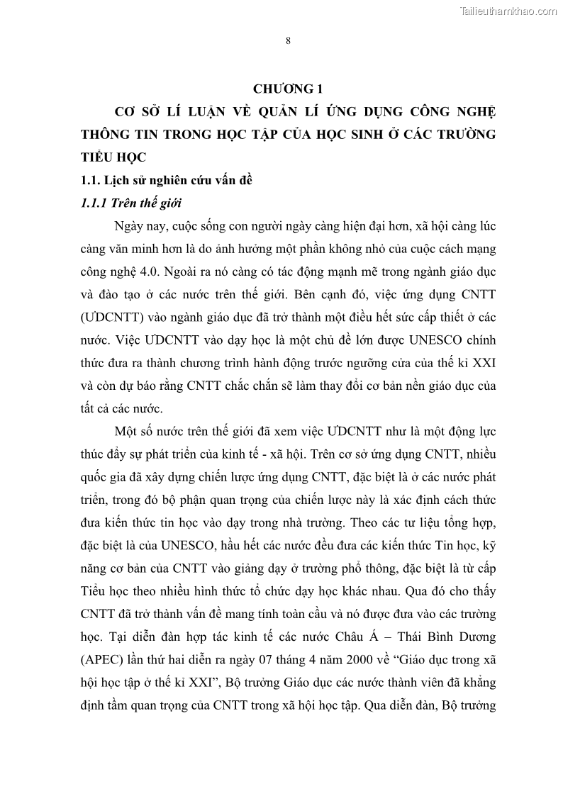 Luận văn thạc sĩ khoa học giáo dục Quản lí ứng dụng công nghệ thông tin trong học tập của học sinh ở các trường tiểu học huyện Bình Chánh thành phố Hồ Chí Minh - 2 Trang 19