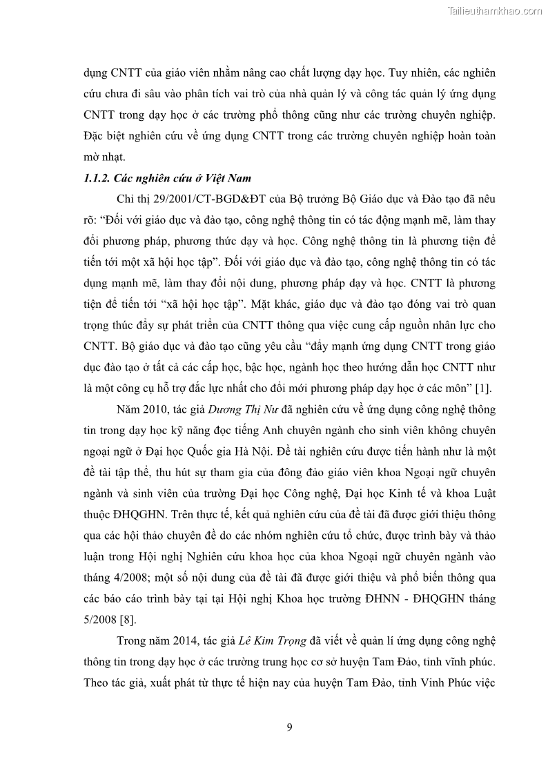 Luận văn thạc sĩ khoa học giáo dục Quản lí ứng dụng công nghệ thông tin trong dạy học ở trường Cao đẳng Sư phạm Luangprabang, thành phố Luangprabang, tỉnh Luangprabang, nước Cộng hòa dân chủ nhân dân Lào - 2 Trang 19