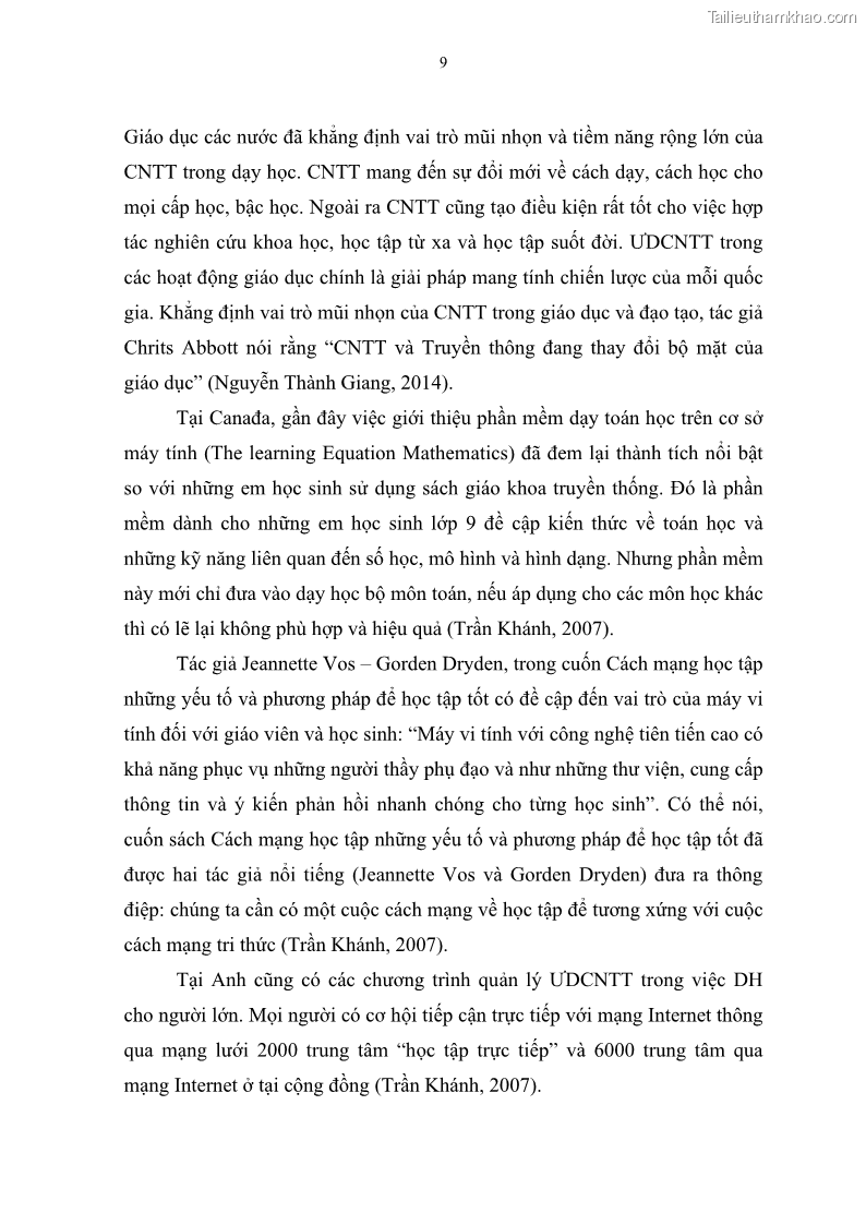 Luận văn thạc sĩ khoa học giáo dục Quản lí ứng dụng công nghệ thông tin trong học tập của học sinh ở các trường tiểu học huyện Bình Chánh thành phố Hồ Chí Minh - 2 Trang 20