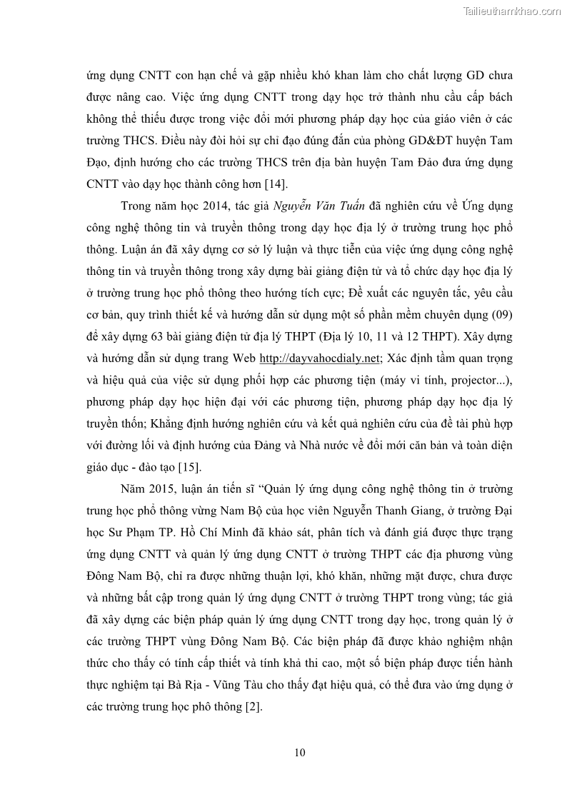 Luận văn thạc sĩ khoa học giáo dục Quản lí ứng dụng công nghệ thông tin trong dạy học ở trường Cao đẳng Sư phạm Luangprabang, thành phố Luangprabang, tỉnh Luangprabang, nước Cộng hòa dân chủ nhân dân Lào - 2 Trang 20