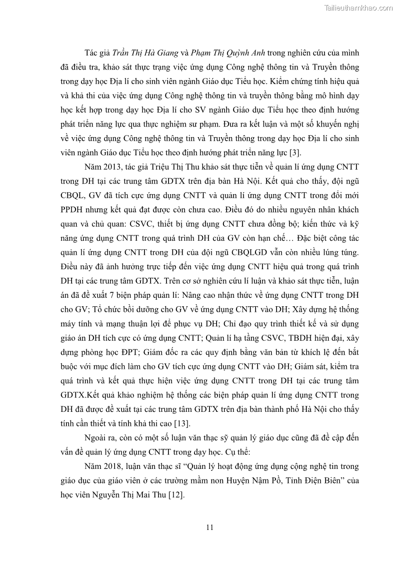 Luận văn thạc sĩ khoa học giáo dục Quản lí ứng dụng công nghệ thông tin trong dạy học ở trường Cao đẳng Sư phạm Luangprabang, thành phố Luangprabang, tỉnh Luangprabang, nước Cộng hòa dân chủ nhân dân Lào - 2 Trang 21