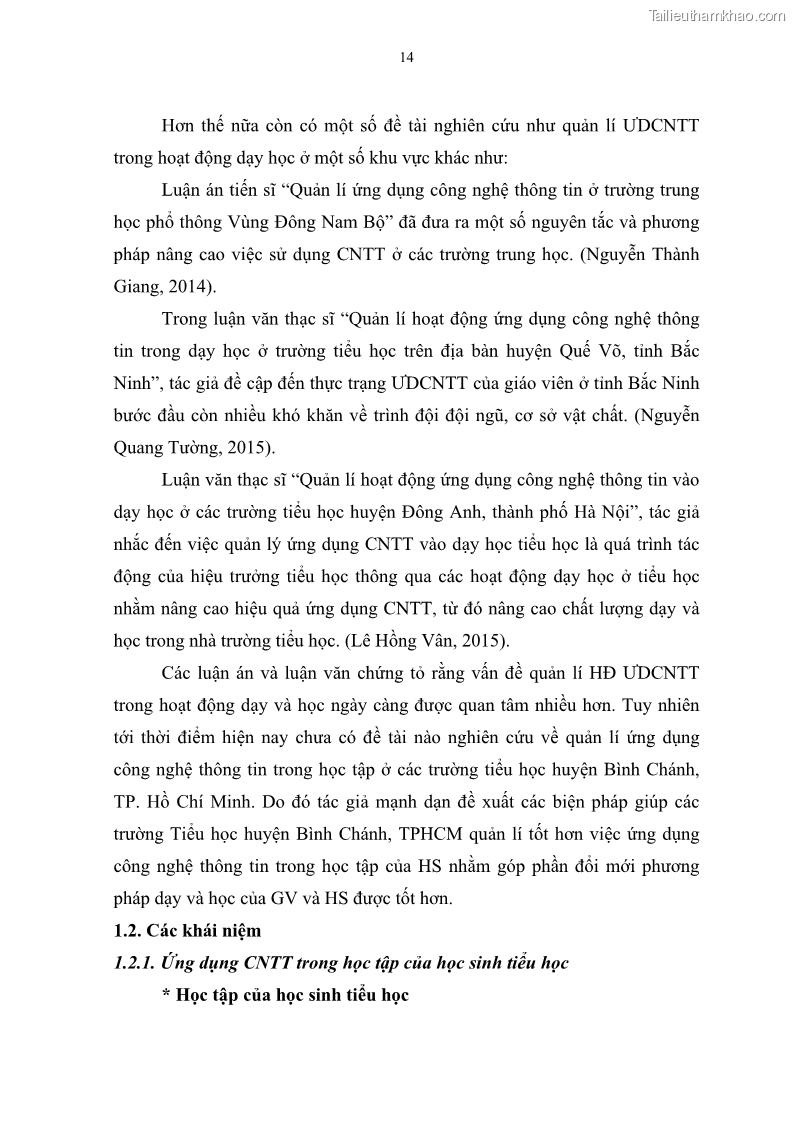 Luận văn thạc sĩ khoa học giáo dục Quản lí ứng dụng công nghệ thông tin trong học tập của học sinh ở các trường tiểu học huyện Bình Chánh thành phố Hồ Chí Minh - 3 Trang 25