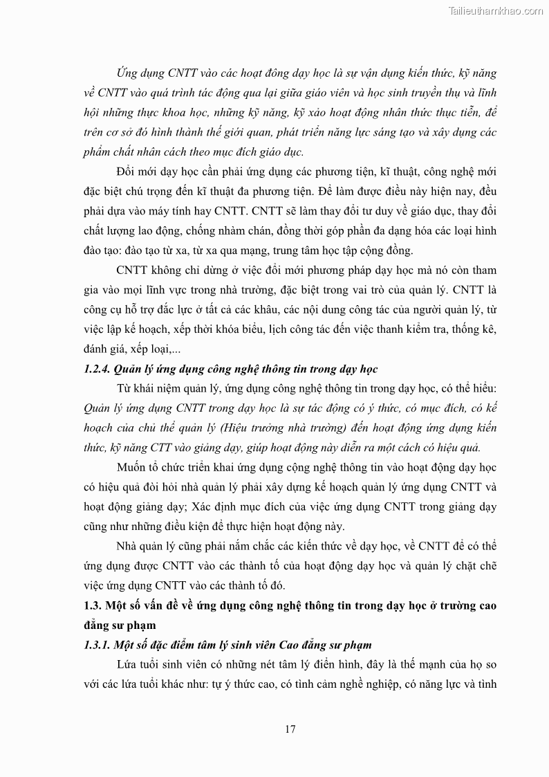 Luận văn thạc sĩ khoa học giáo dục Quản lí ứng dụng công nghệ thông tin trong dạy học ở trường Cao đẳng Sư phạm Luangprabang, thành phố Luangprabang, tỉnh Luangprabang, nước Cộng hòa dân chủ nhân dân Lào - 3 Trang 27