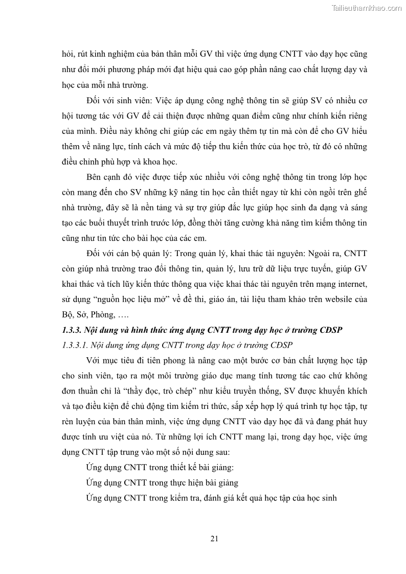 Luận văn thạc sĩ khoa học giáo dục Quản lí ứng dụng công nghệ thông tin trong dạy học ở trường Cao đẳng Sư phạm Luangprabang, thành phố Luangprabang, tỉnh Luangprabang, nước Cộng hòa dân chủ nhân dân Lào - 3 Trang 31