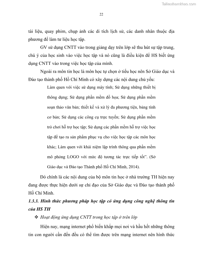 Luận văn thạc sĩ khoa học giáo dục Quản lí ứng dụng công nghệ thông tin trong học tập của học sinh ở các trường tiểu học huyện Bình Chánh thành phố Hồ Chí Minh - 3 Trang 33