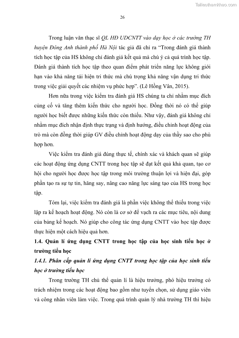 Luận văn thạc sĩ khoa học giáo dục Quản lí ứng dụng công nghệ thông tin trong học tập của học sinh ở các trường tiểu học huyện Bình Chánh thành phố Hồ Chí Minh - 4 Trang 37